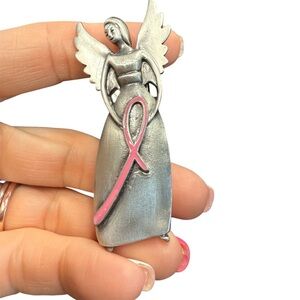 Avon Pink Ribbon Silver Angel sun visor clip vintage